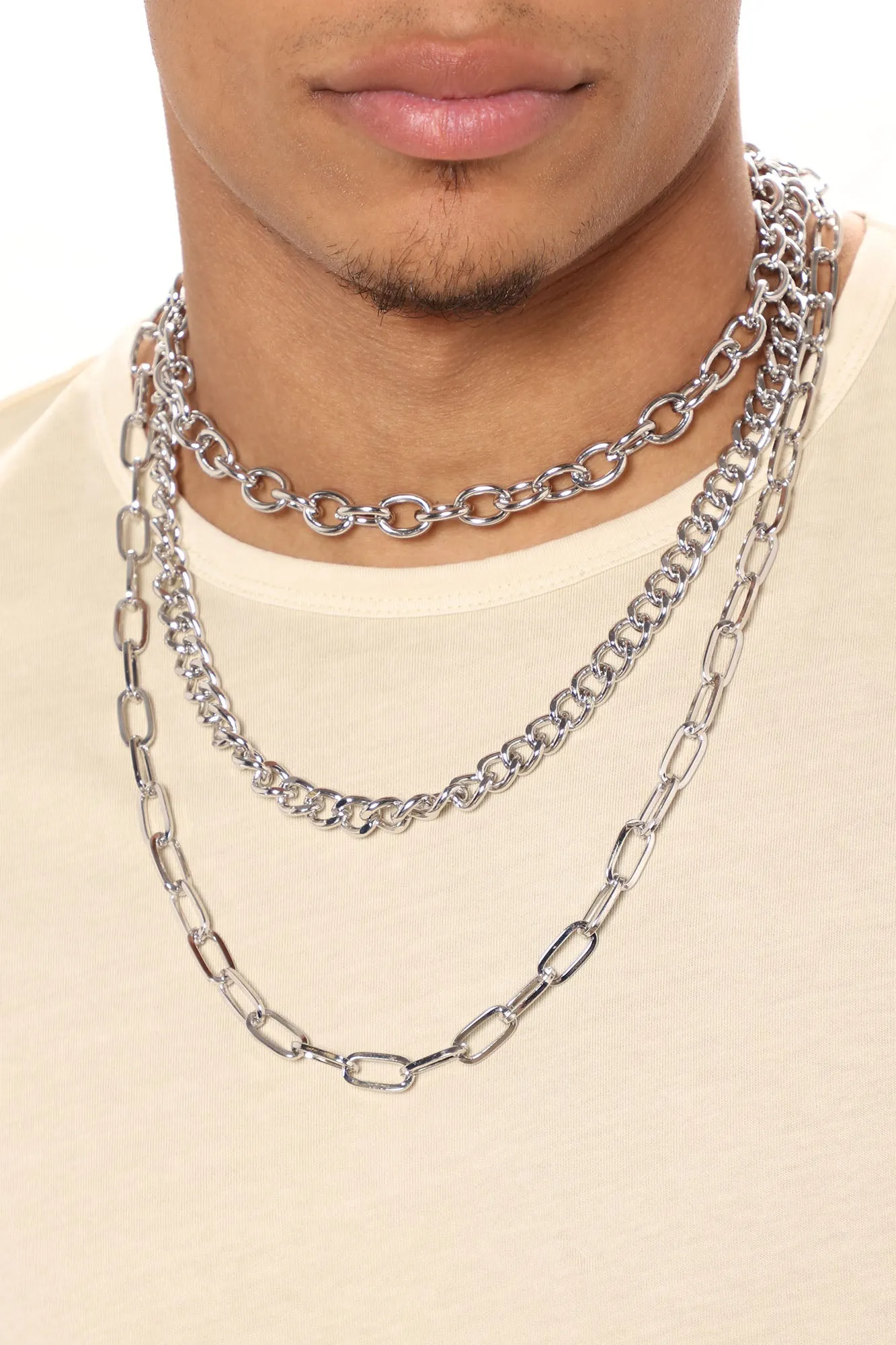 3 Piece Layered Chain Set - Silver