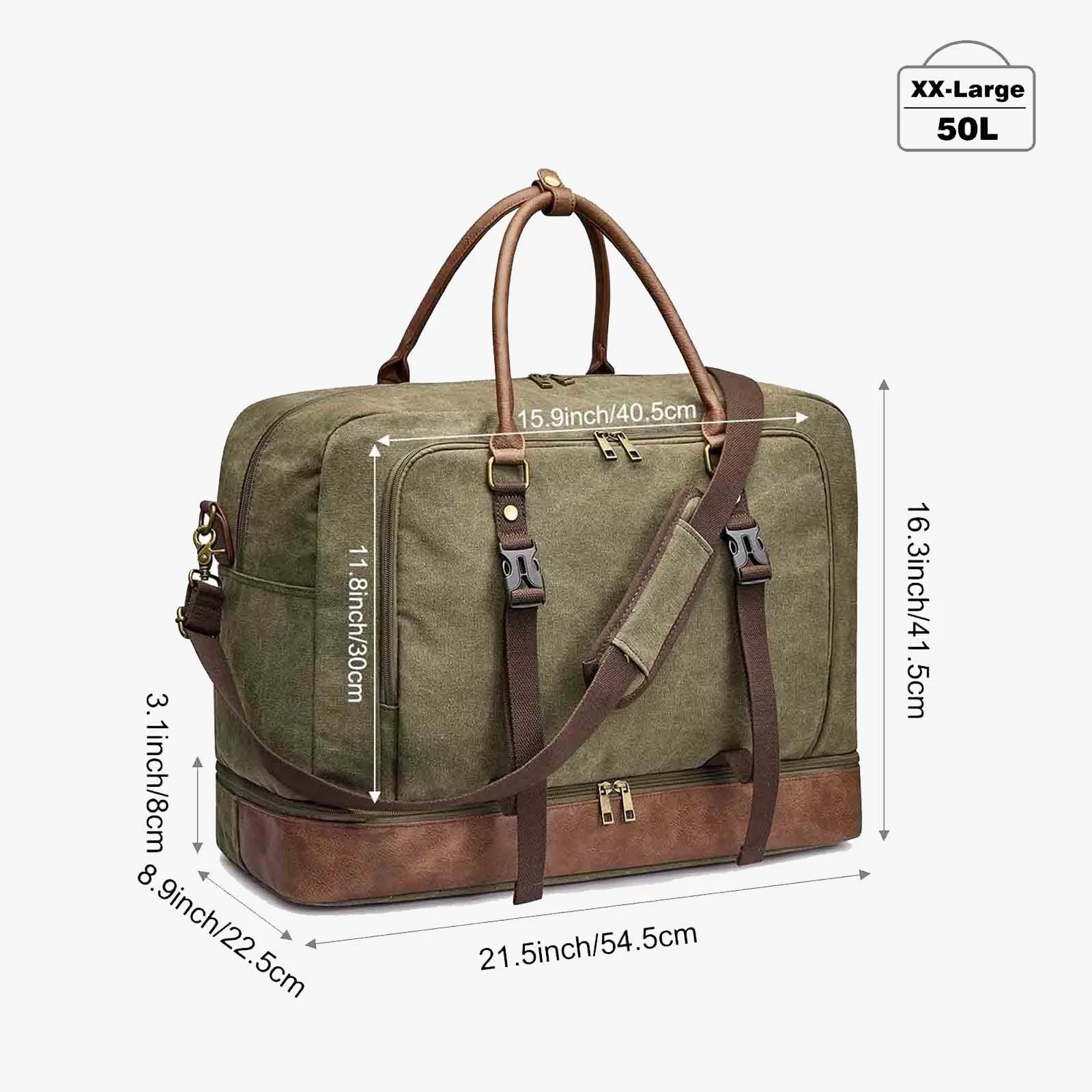 50L Canvas Duffel Bag With Shoe & Laptop Compartment