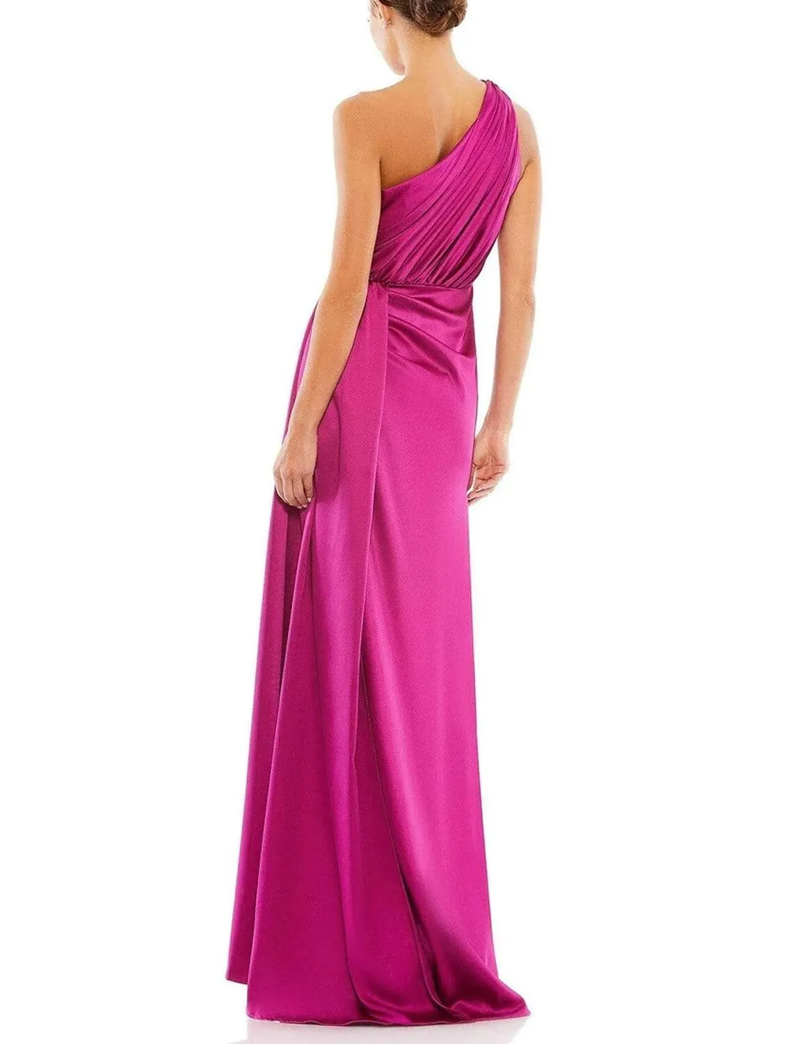 A-Line Evening Gown Elegant Dress Formal Wedding Floor Length Sleeveless One Shoulder Charmeuse with Ruched Slit