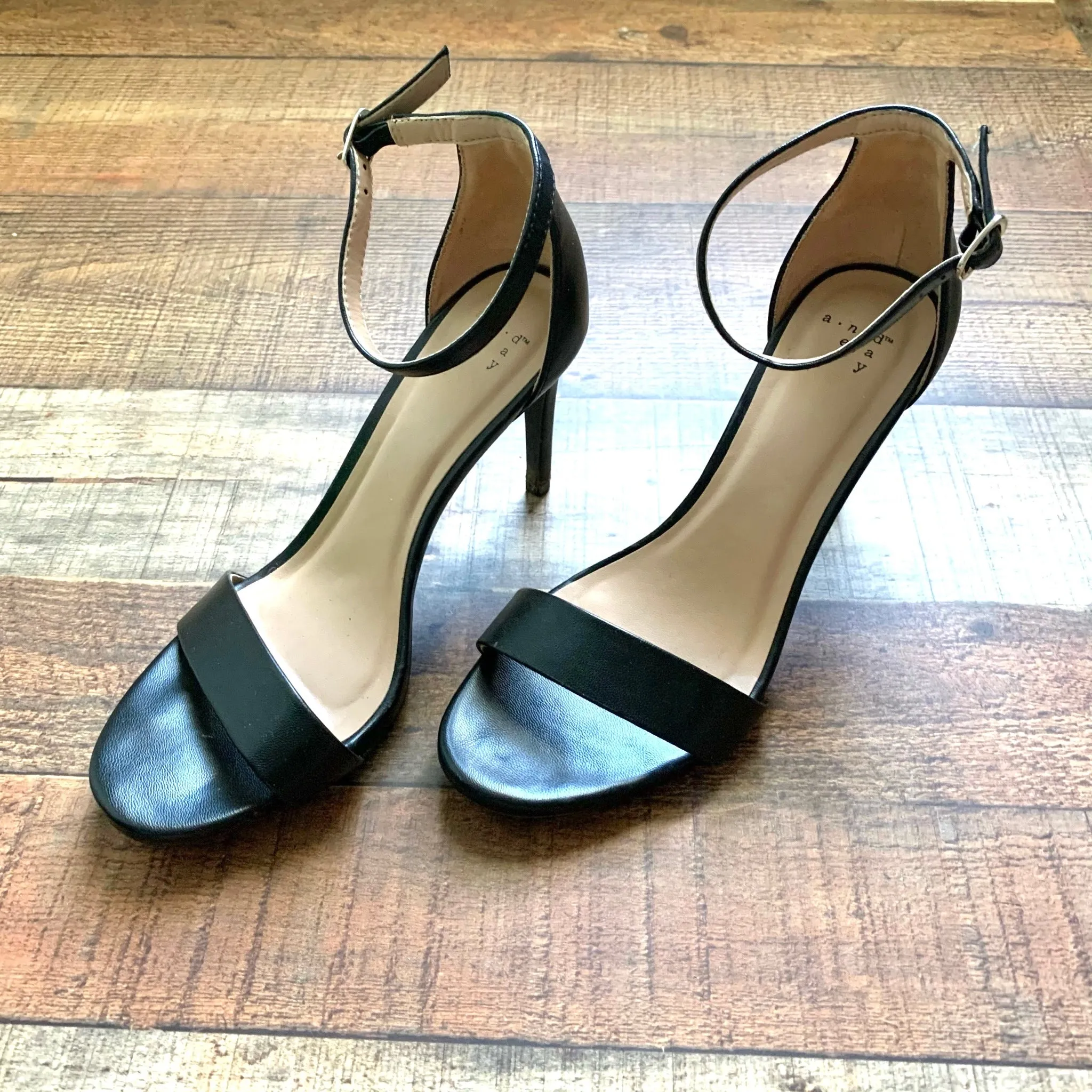 A New Day Black Ankle Strap Heels- Size 7.5