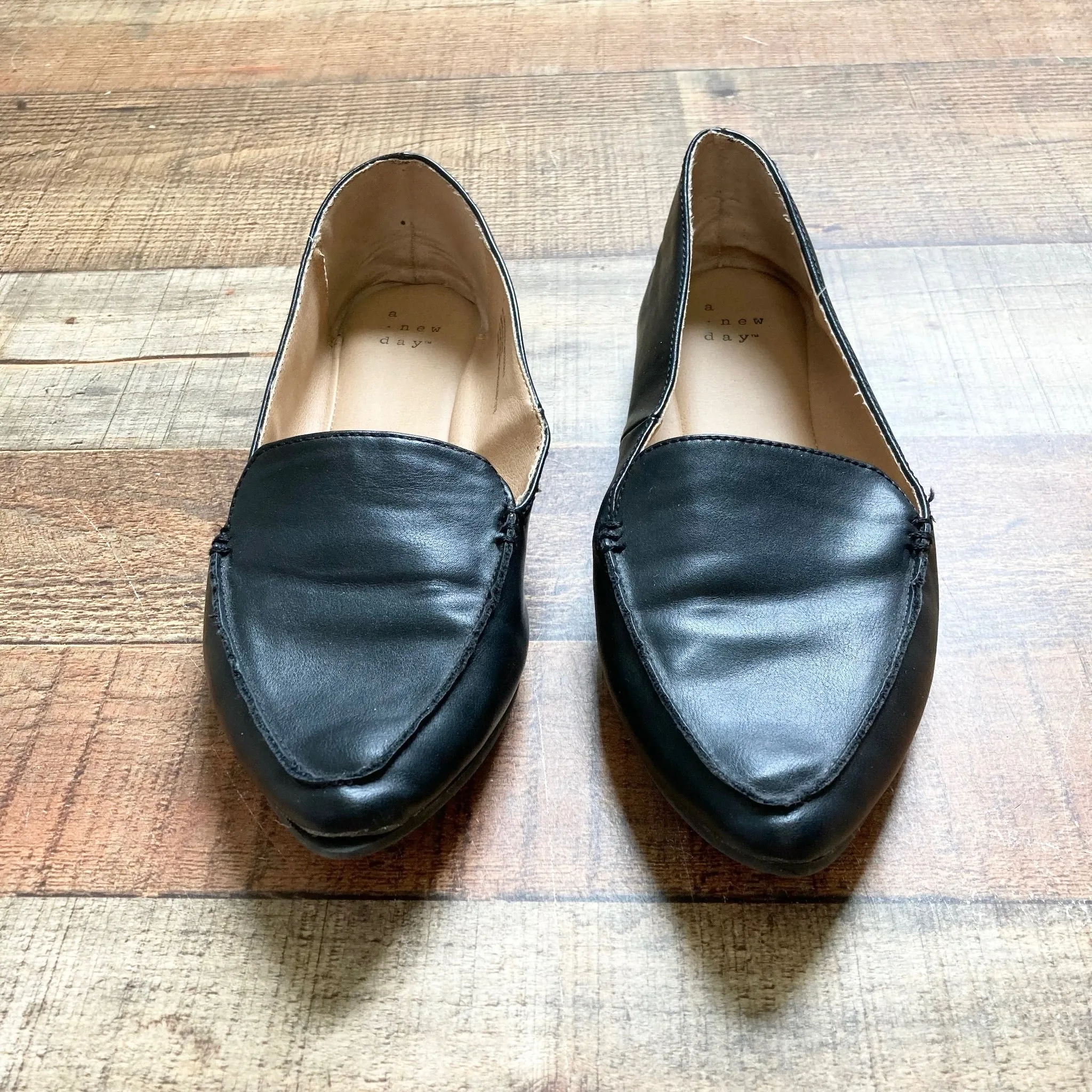 A New Day Black Faux Leather Mules- Size 7 (see notes)