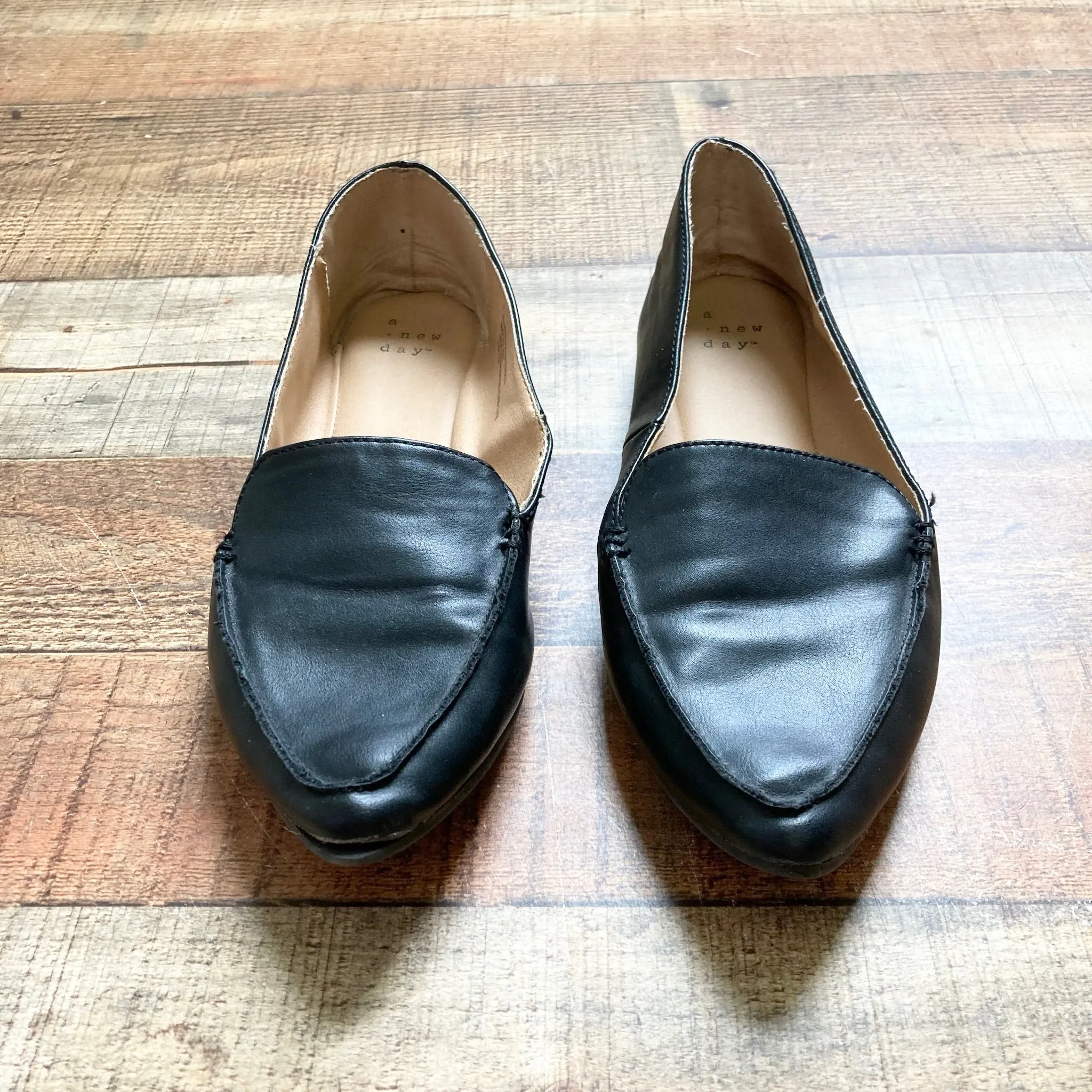 A New Day Black Faux Leather Mules- Size 7 (see notes)