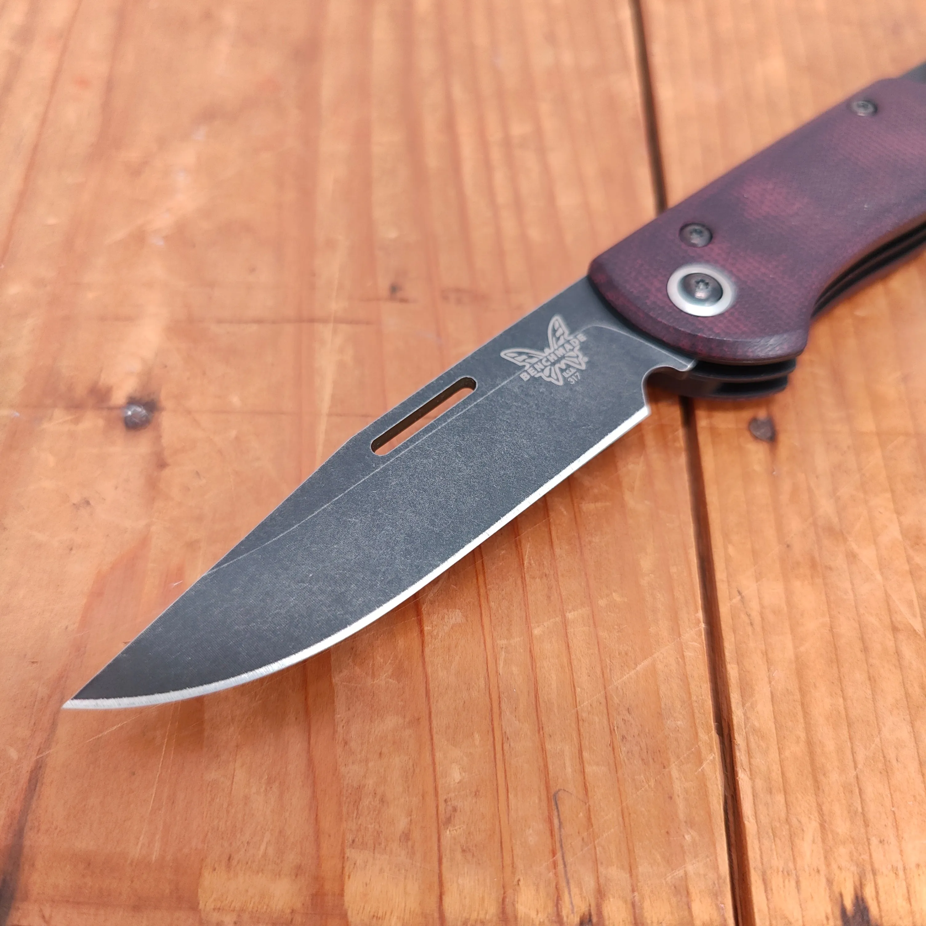 Benchmade 317BK-02 Weekender Drop Point CPM-S90V Lockback Double Red Micarta Handle with Second Blade and Bottle Opener