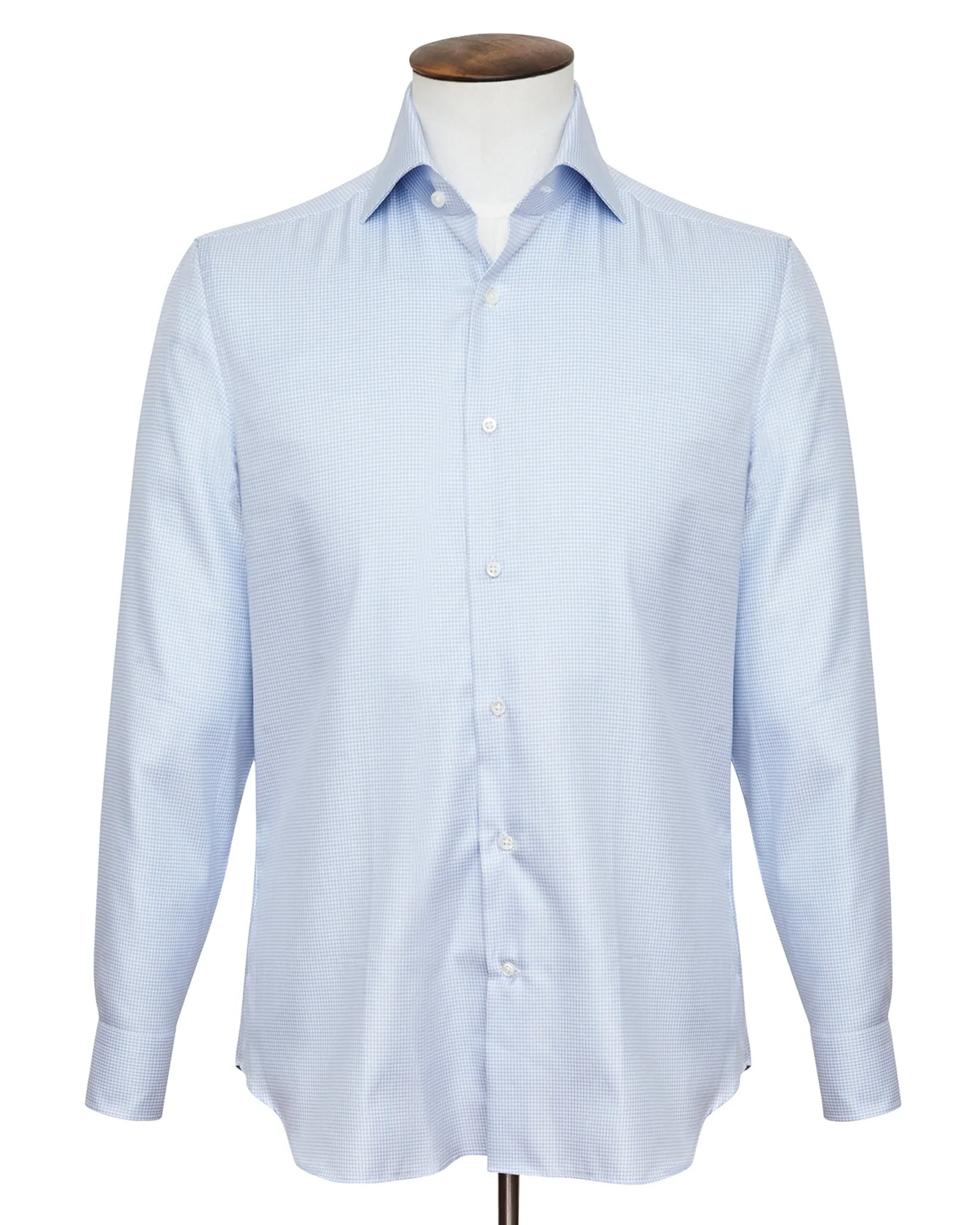 Blue & White Puppytooth Twill Cutaway Collar Shirt