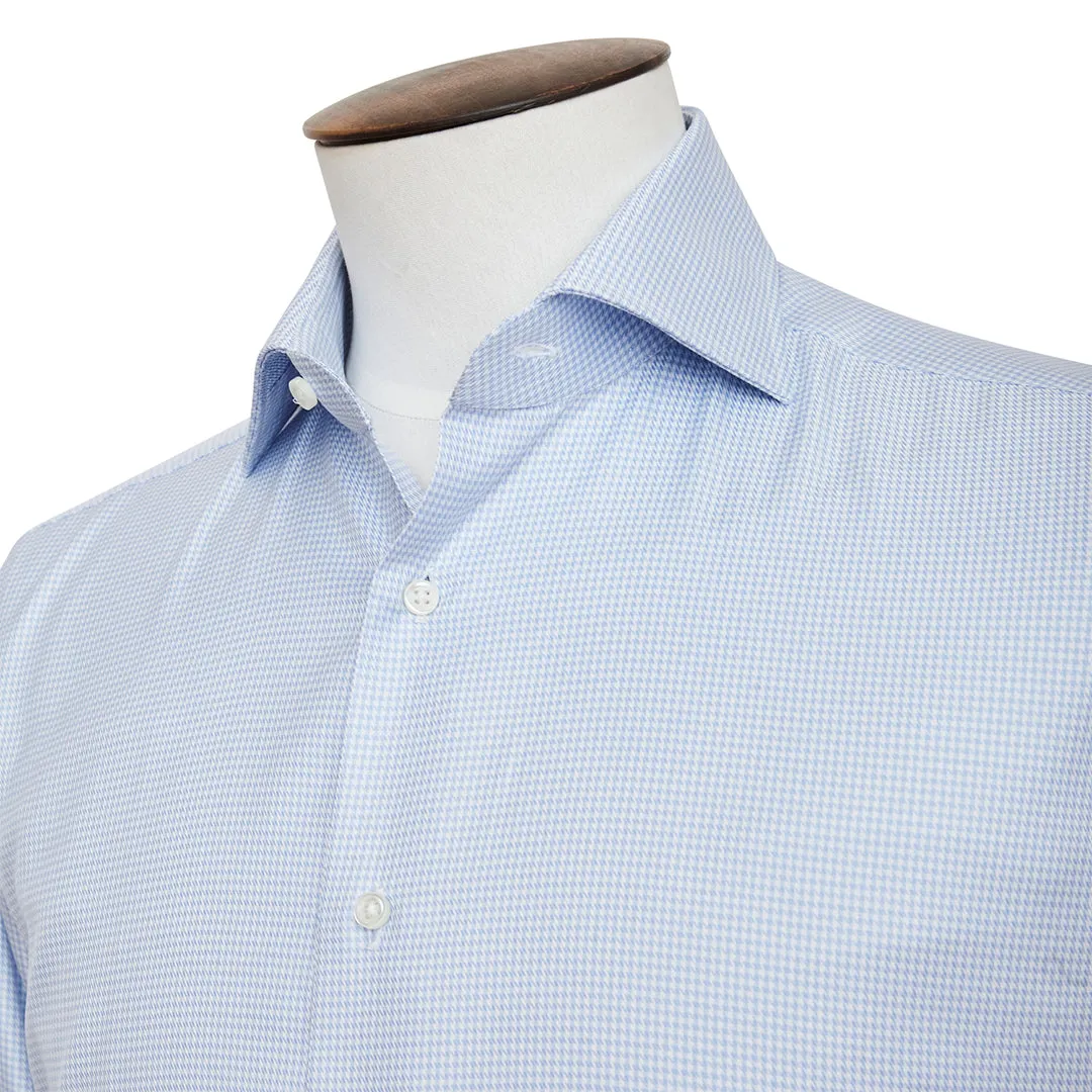 Blue & White Puppytooth Twill Cutaway Collar Shirt