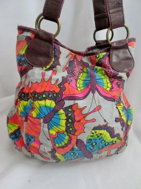 BUTTERFLY BUG INSECT shoulder bag hobo purse satchel tote Vegan GRAY PURPLE boho