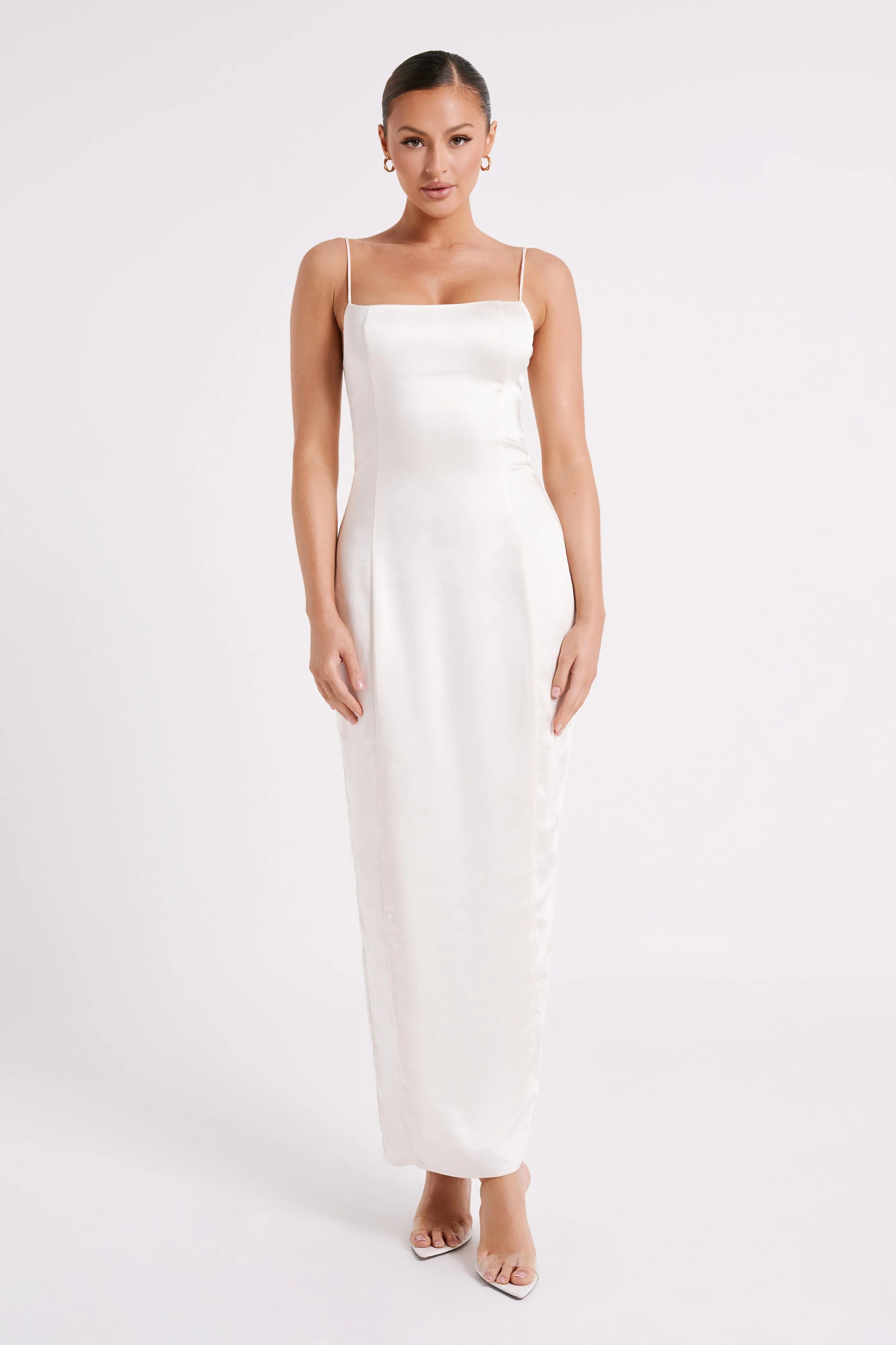 Chrisley Satin Maxi Dress With Split - Ivory