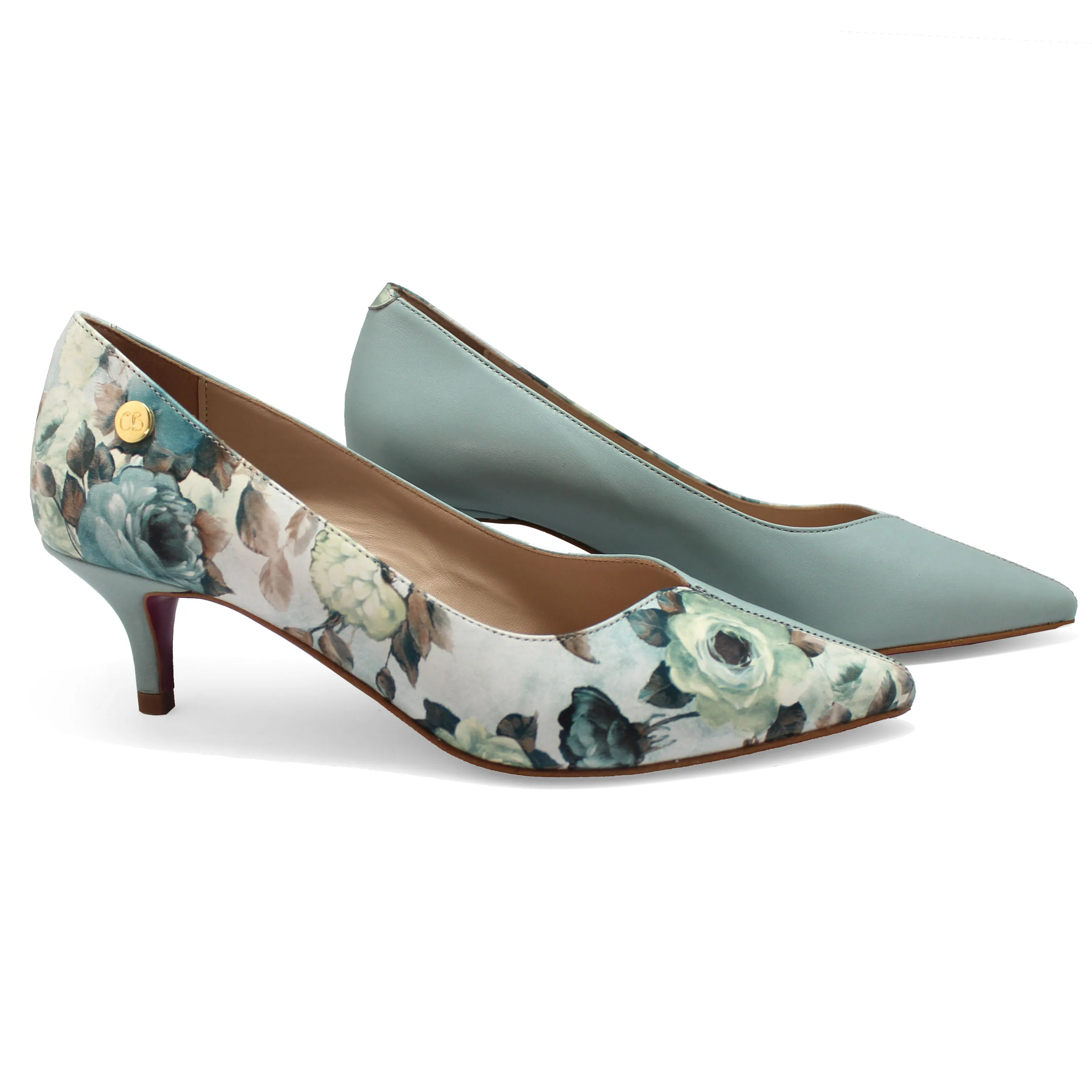 Cruella - Light Blue Flower kitten heel- last pairs 41 and 42