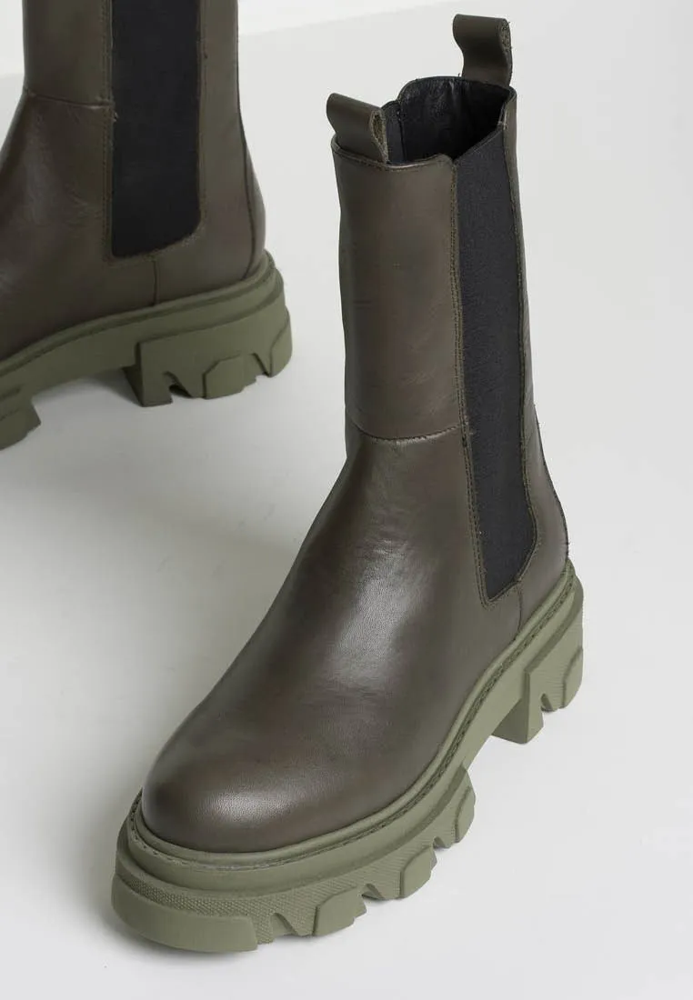 Ella Cactus Leather Combat Boots