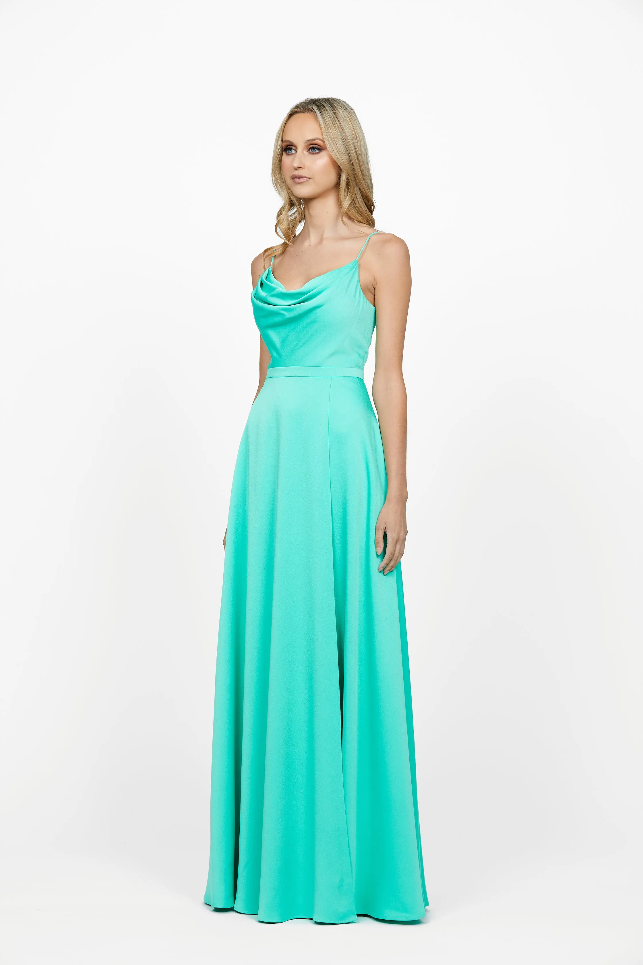 Everleigh Cowl Neck Wrap Skirt Gown