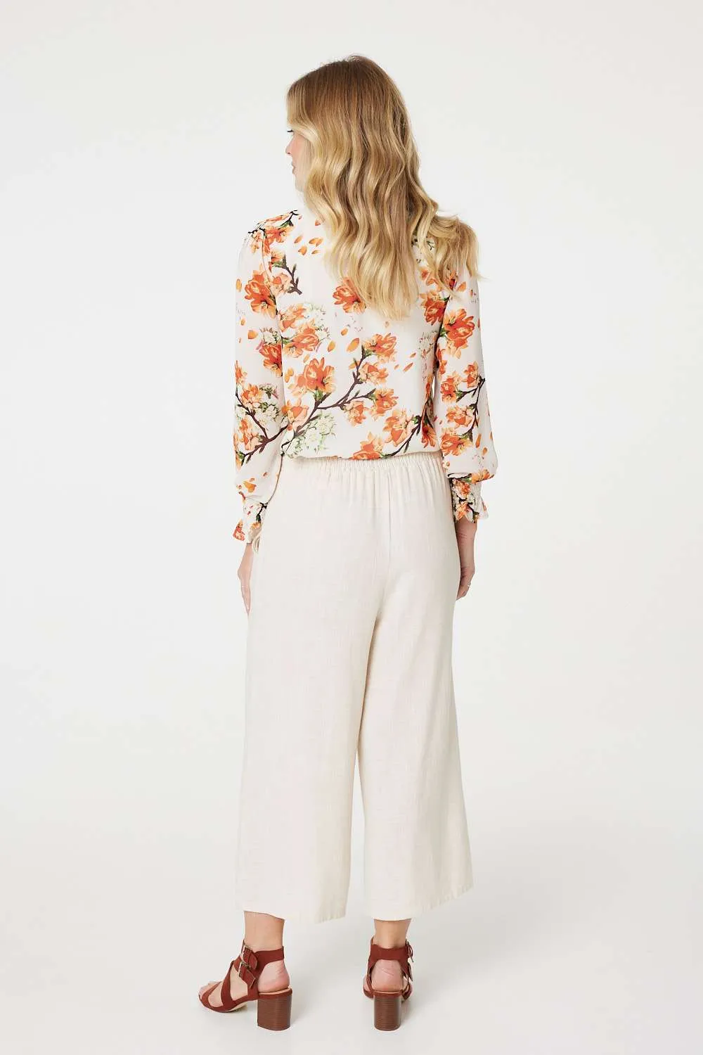 Floral Shirred High Neck Blouse