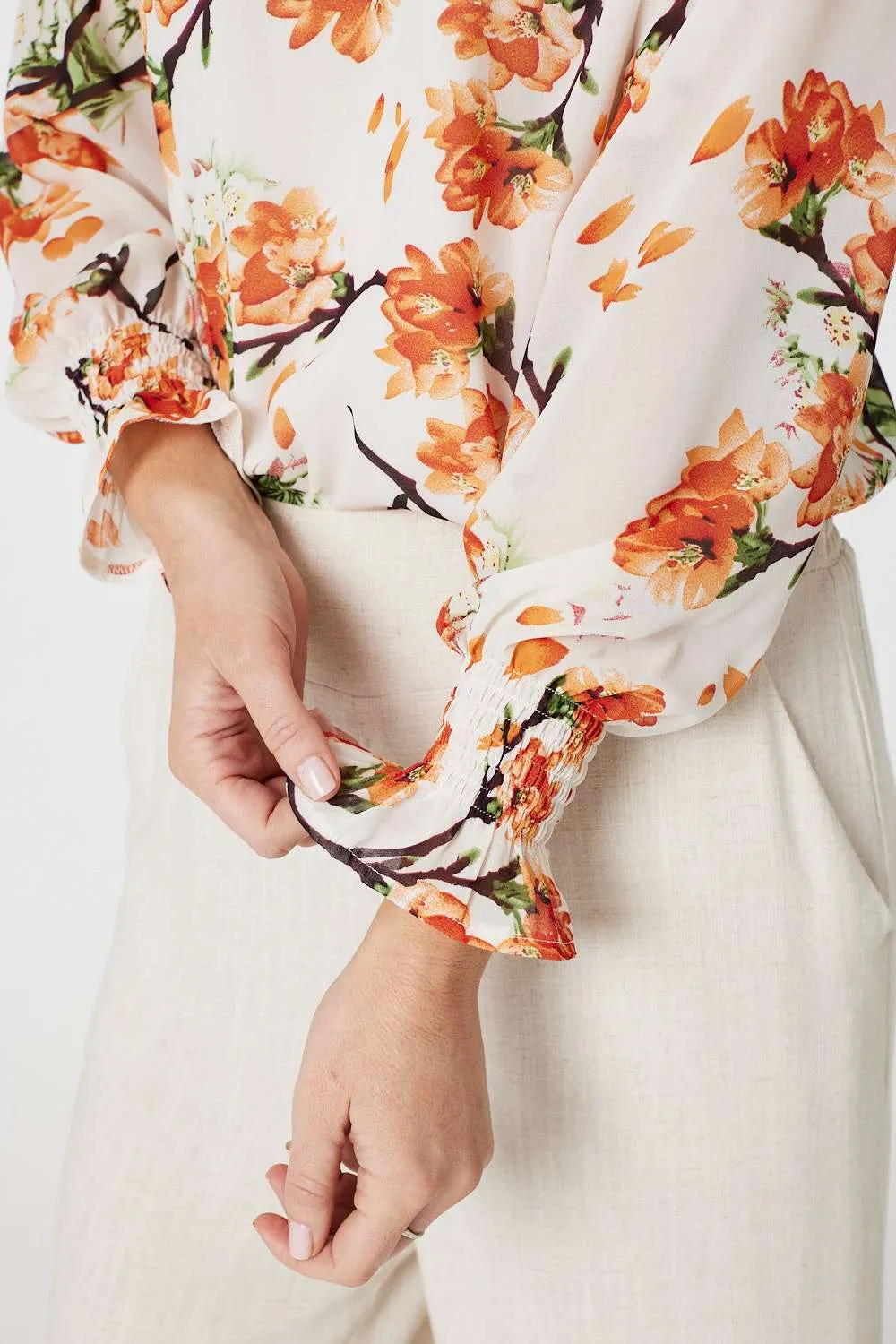 Floral Shirred High Neck Blouse