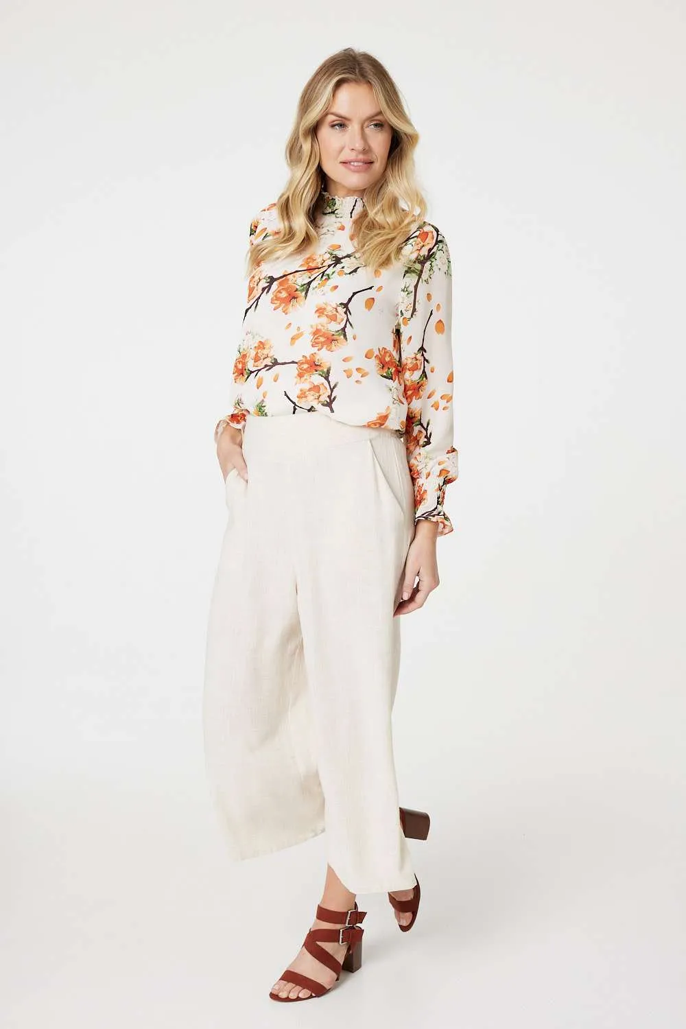 Floral Shirred High Neck Blouse