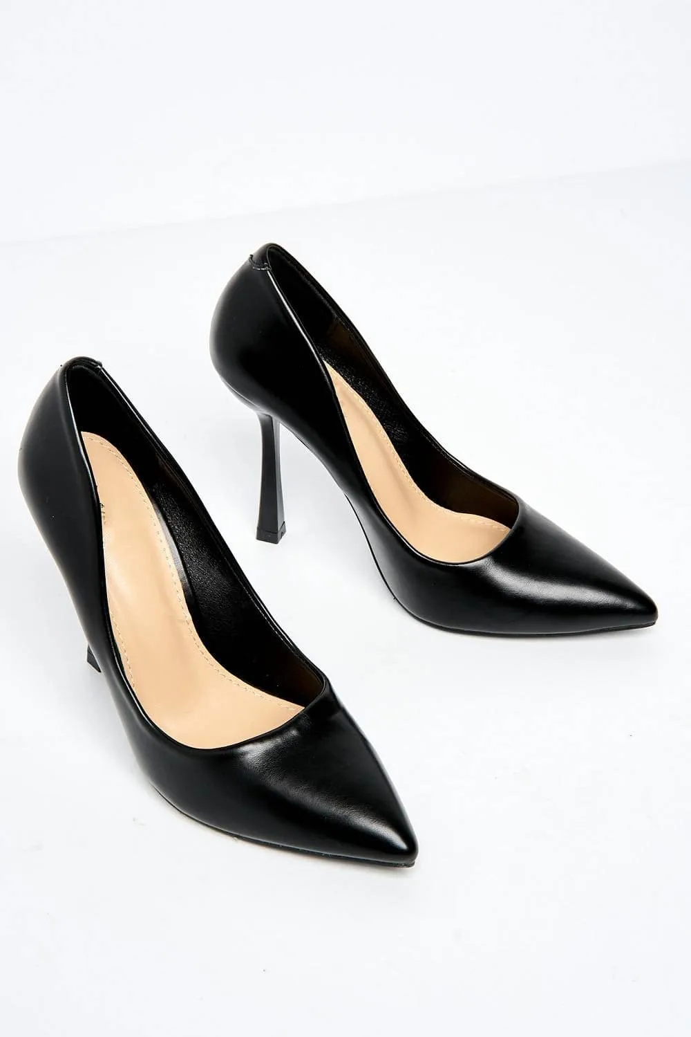 Gina Spool Heel Court Shoes in Black Matt