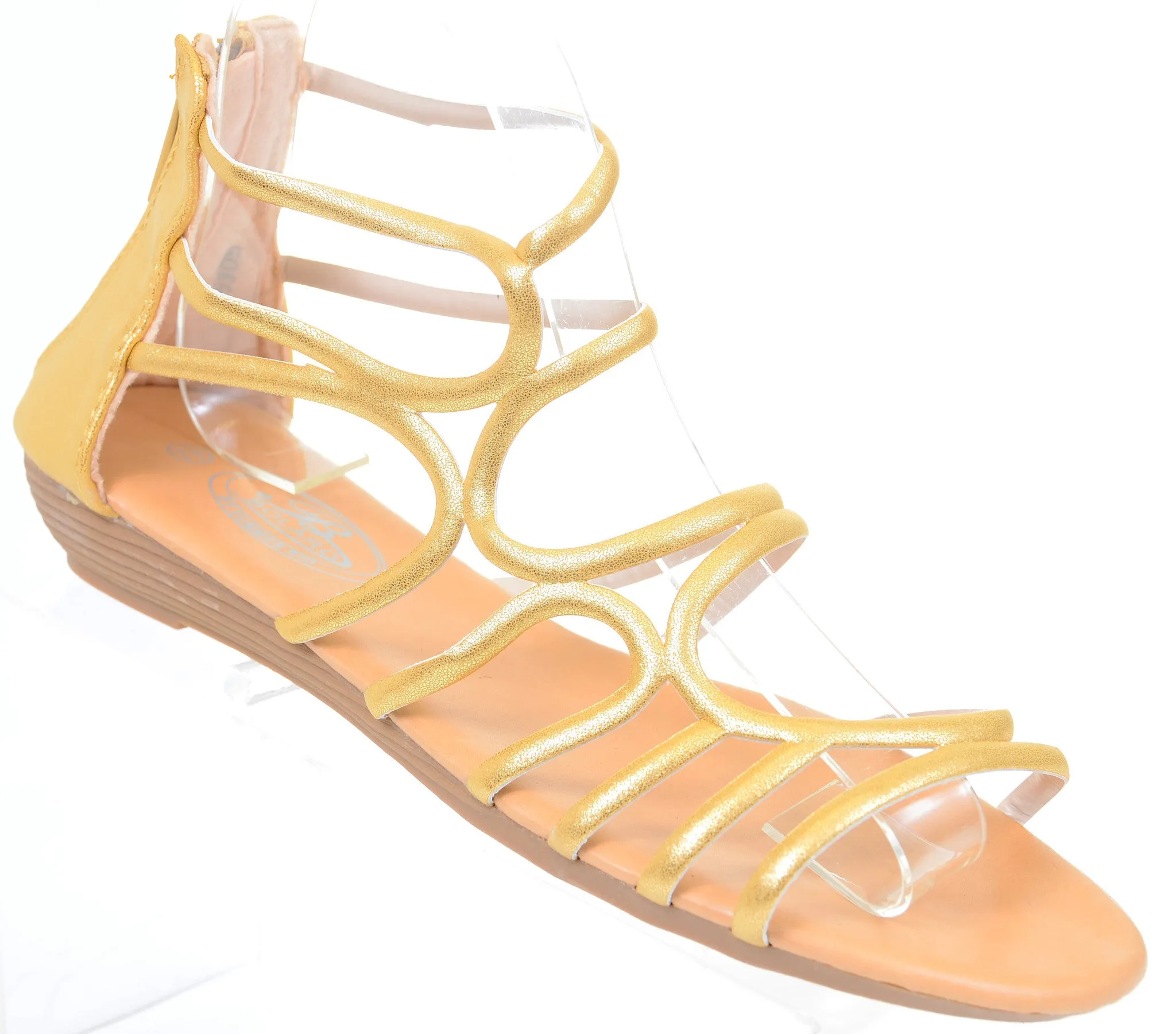 Gladiator Metallic Back Zip Strappy Gladiator Womens Wedge Sandals