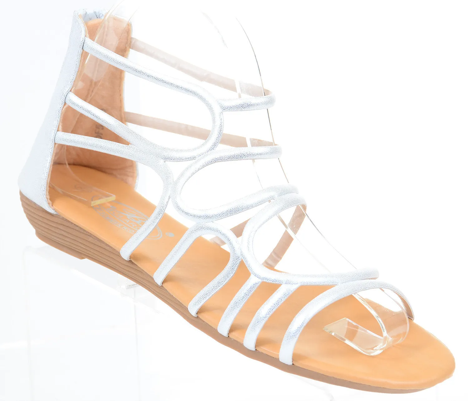 Gladiator Metallic Back Zip Strappy Gladiator Womens Wedge Sandals