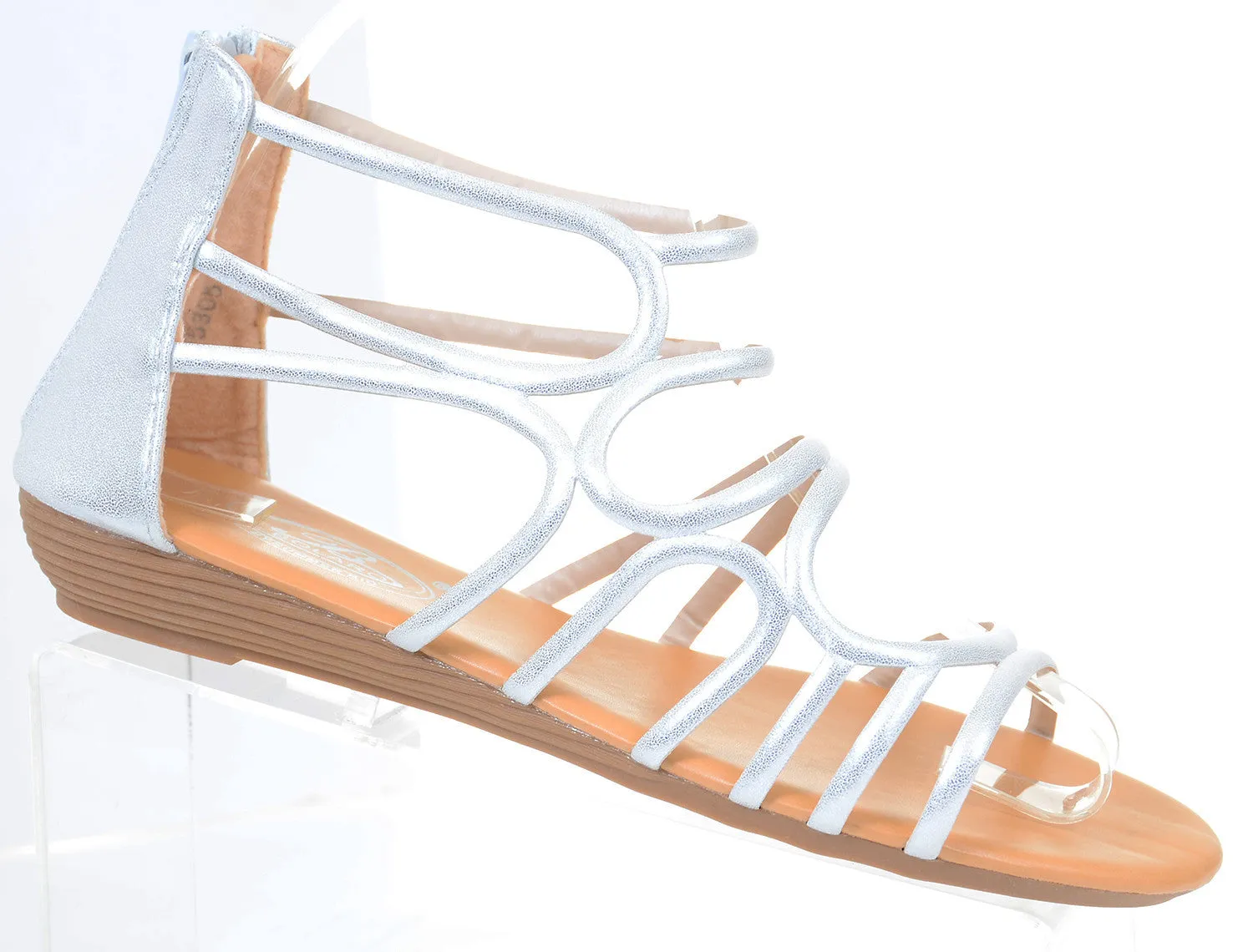 Gladiator Metallic Back Zip Strappy Gladiator Womens Wedge Sandals