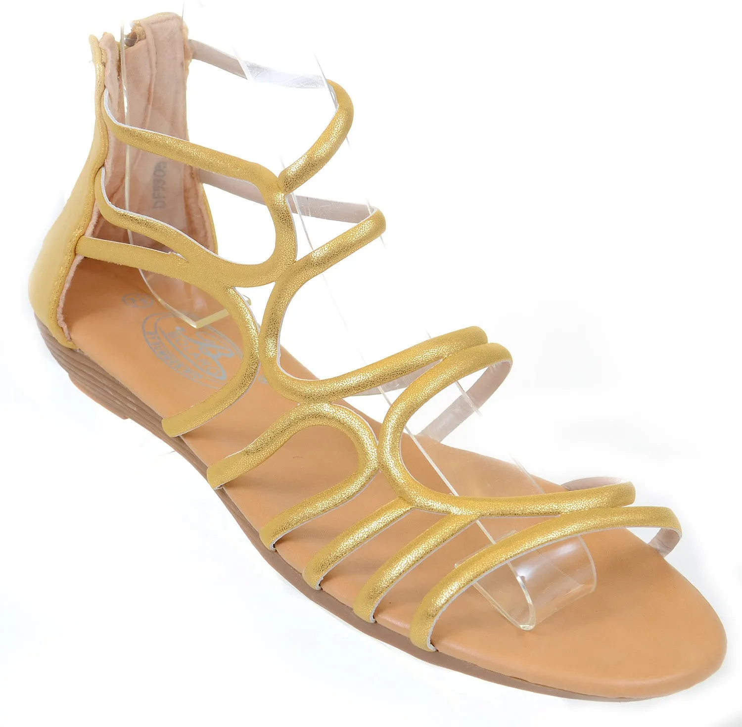 Gladiator Metallic Back Zip Strappy Gladiator Womens Wedge Sandals