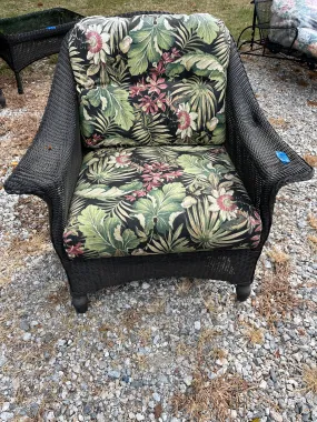 Lloyd Loom Wicker/Rattan Patio Chair and Ottoman with Cushions