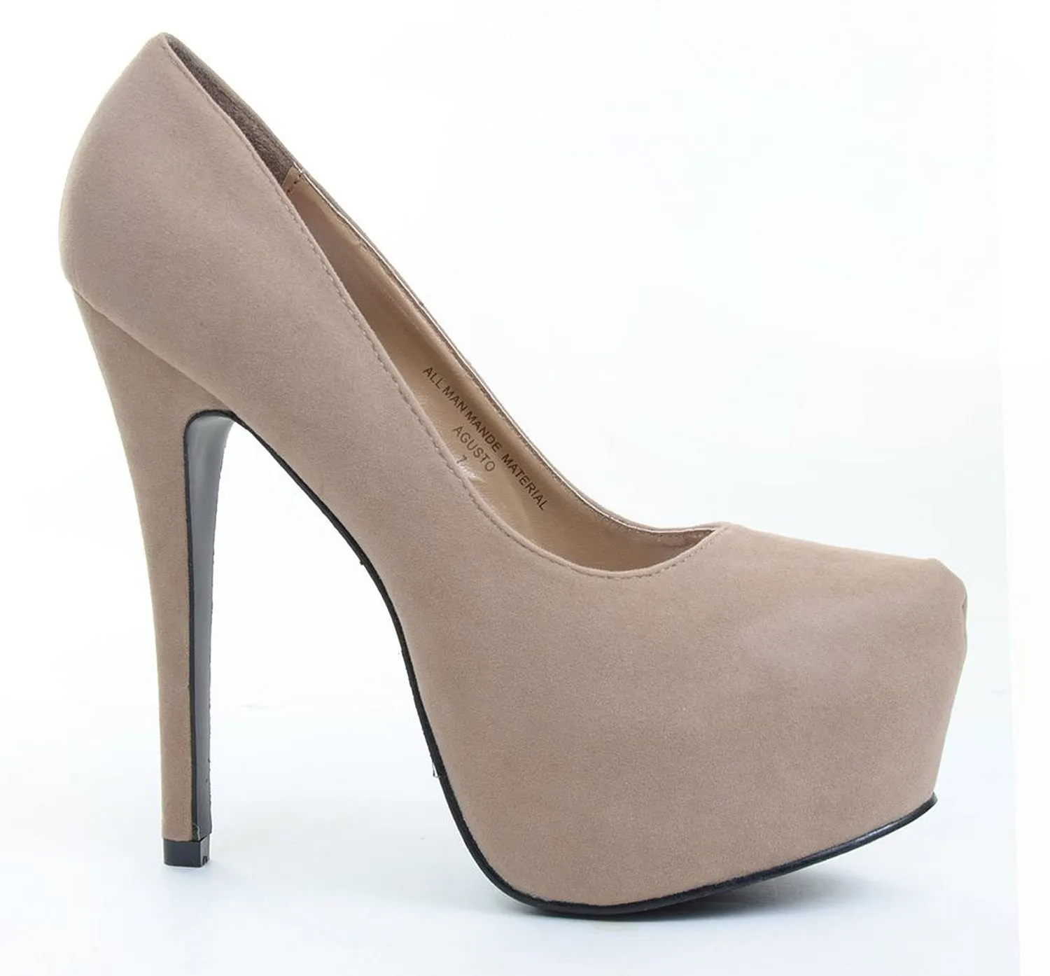 Natural Faux Suede Round Close Toe Platform Pump Heels