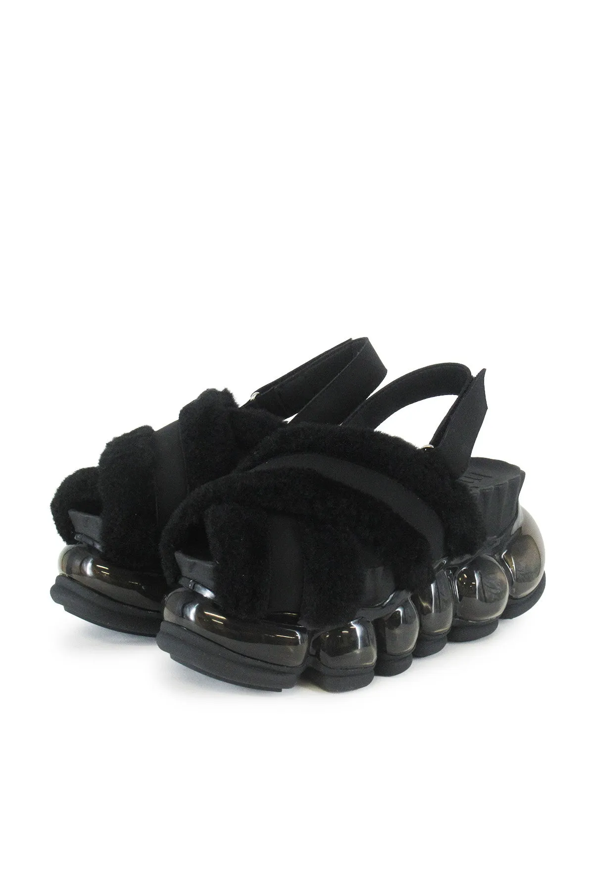 New "Jewelry" Fur Sandal / Black