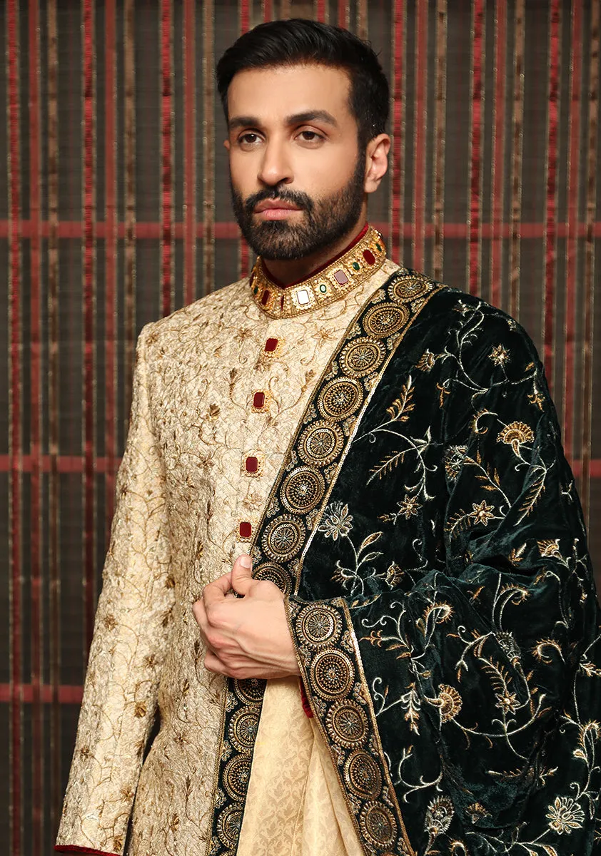 Premium Jamawar Golden Sherwani