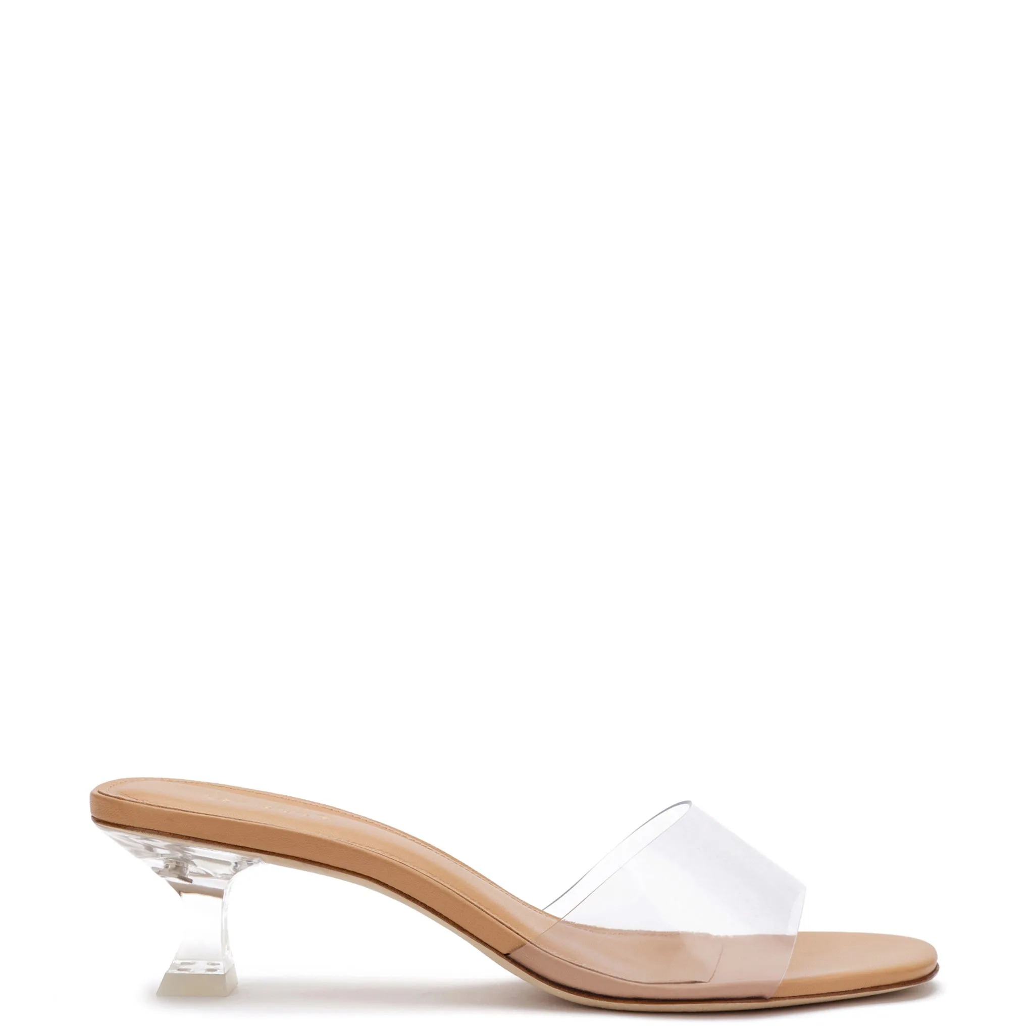 Vivi Lucite Mule In Tan Leather and Vinyl