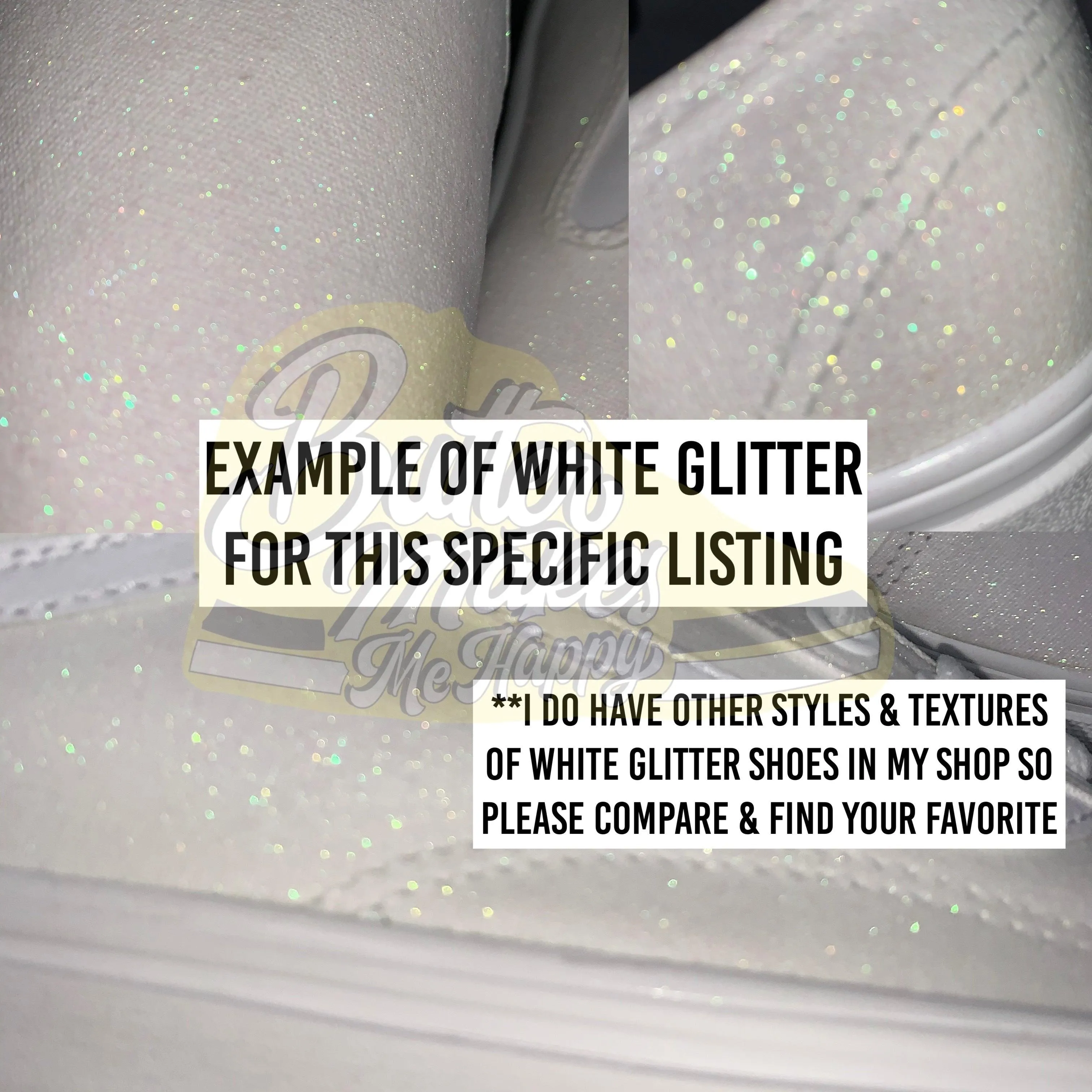 White Glitter Slip On Vans