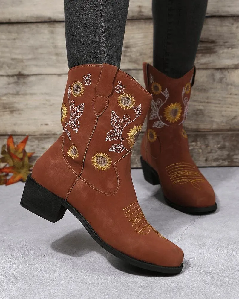 Women's Casual Daily Floral Embroidery Slip On Boots