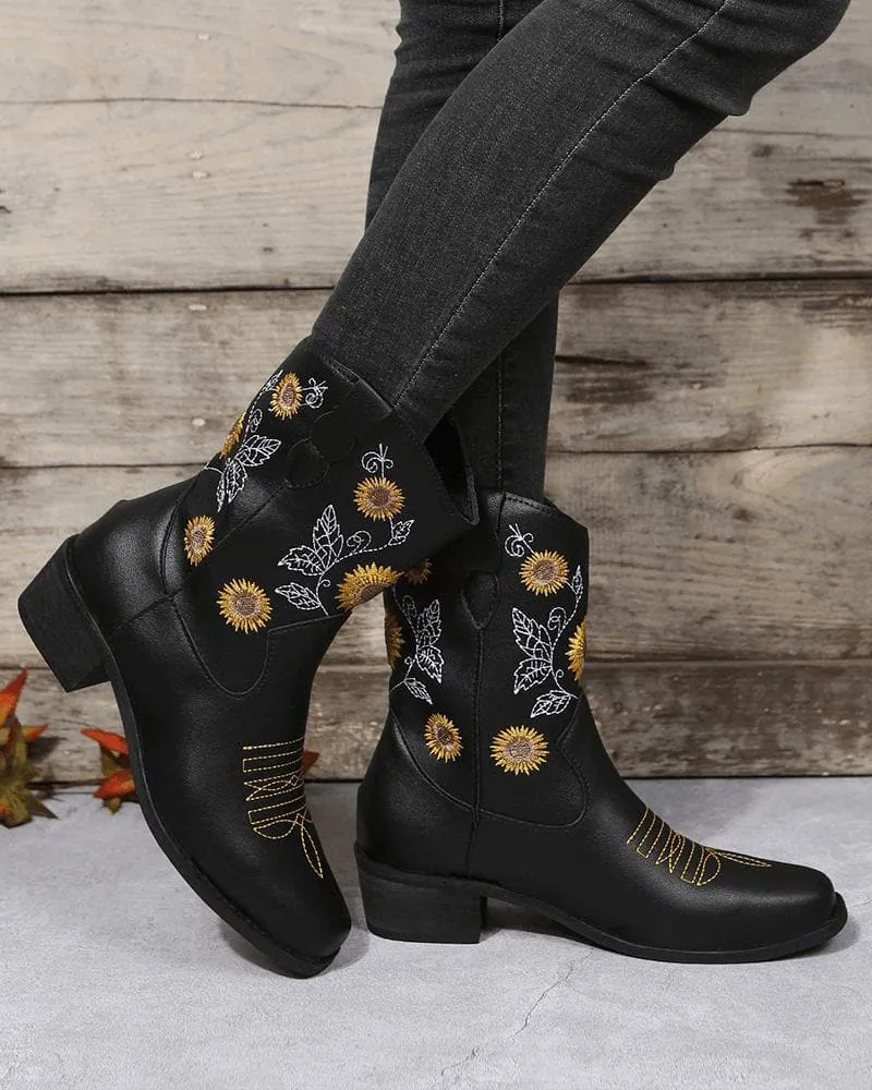 Women's Casual Daily Floral Embroidery Slip On Boots